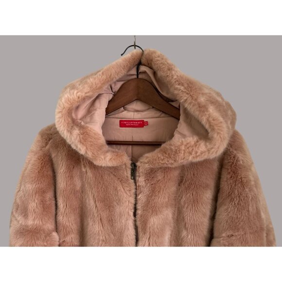 N:Philanthropy Faux Fur Hooded Jacket in Blush Pale Pink Size Large Zip Front Co - Picture 5 of 8